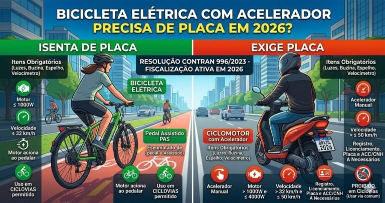 Bicicleta elétrica com acelerador precisa de placa em 2026