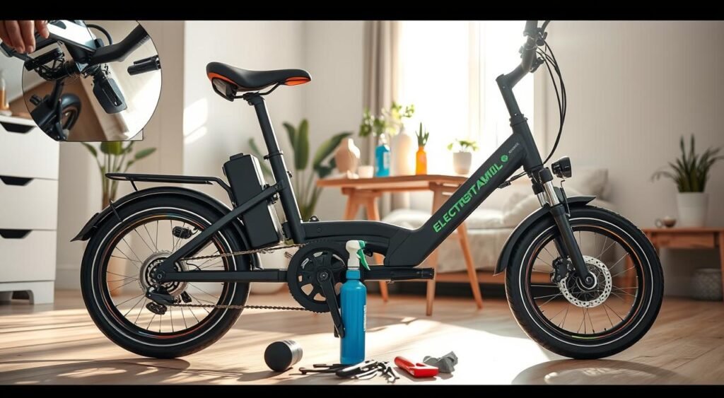 Bicicleta elétrica dobrável para manutenção e cuidados